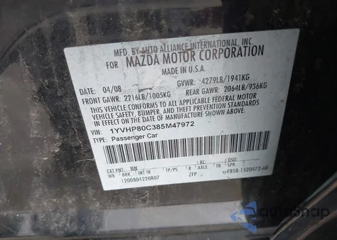 2008 Mazda Mazda6 I Sport Ve z USA, uszkodzony, nr VIN 1YVHP80C385M47972